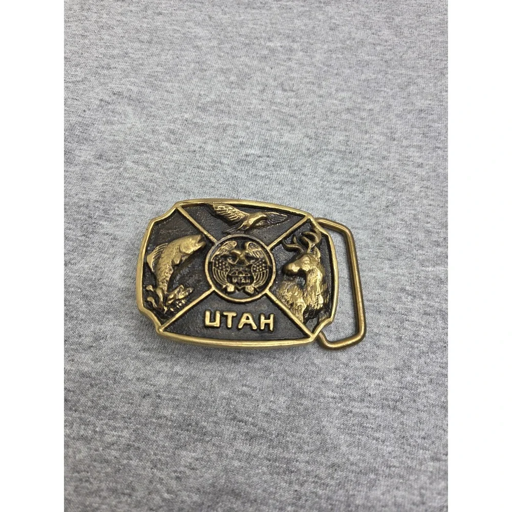 1983 Solid Brass Utah Wildlife Registered Collection Belt Buckle